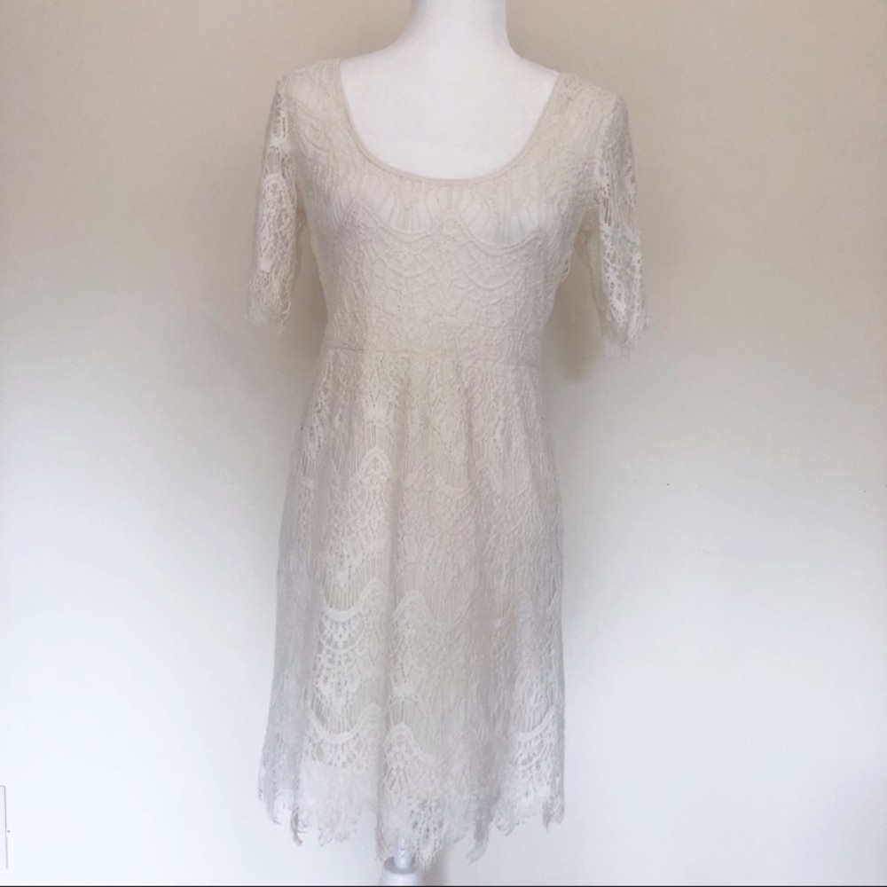 Anthropologie white lace dress size M